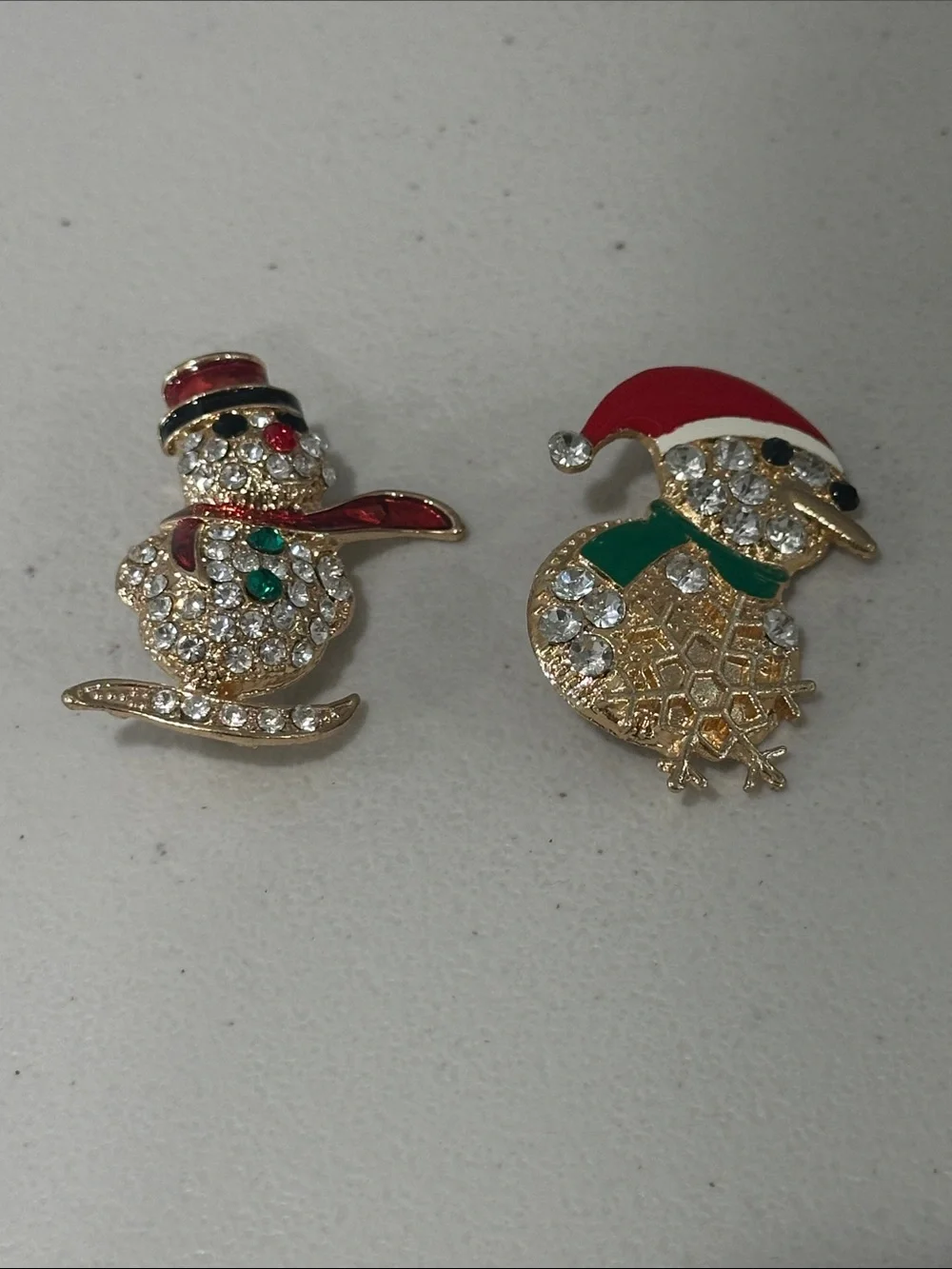 Holiday Snowman Brooch Set in Red, Green & Gold